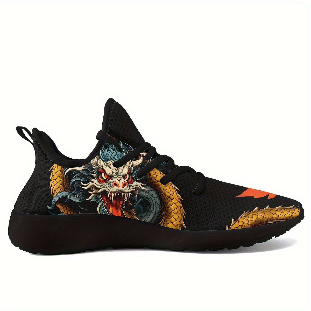 Chinese Dragon Graphic Knit Running Shoes, Shock Absorption